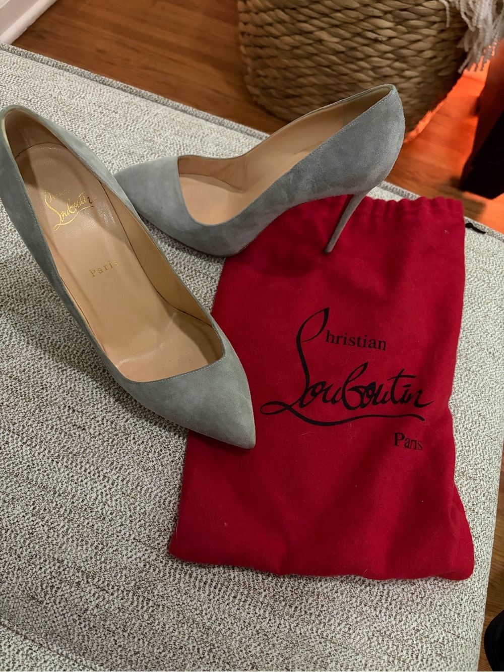 Christian Louboutin Grey Suede Pointed Toe Pumps - Picture 5 of 9